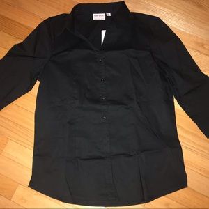 Black button up elbow length shirt